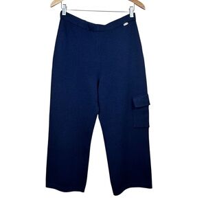 St. John Sport Wool Blend High Rise Knit Cargo Pants - Navy - Size Medium
